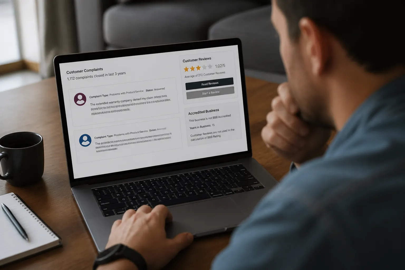 Person reviewing reviews on a laptop