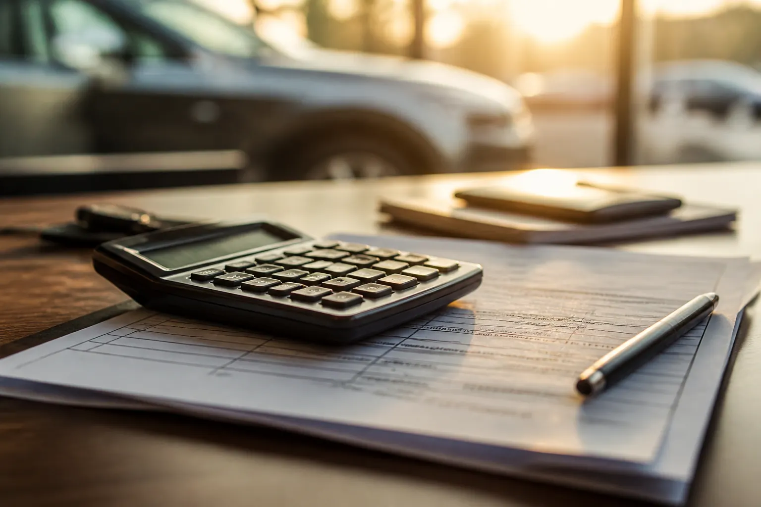 Calculator and paperwork on a desk