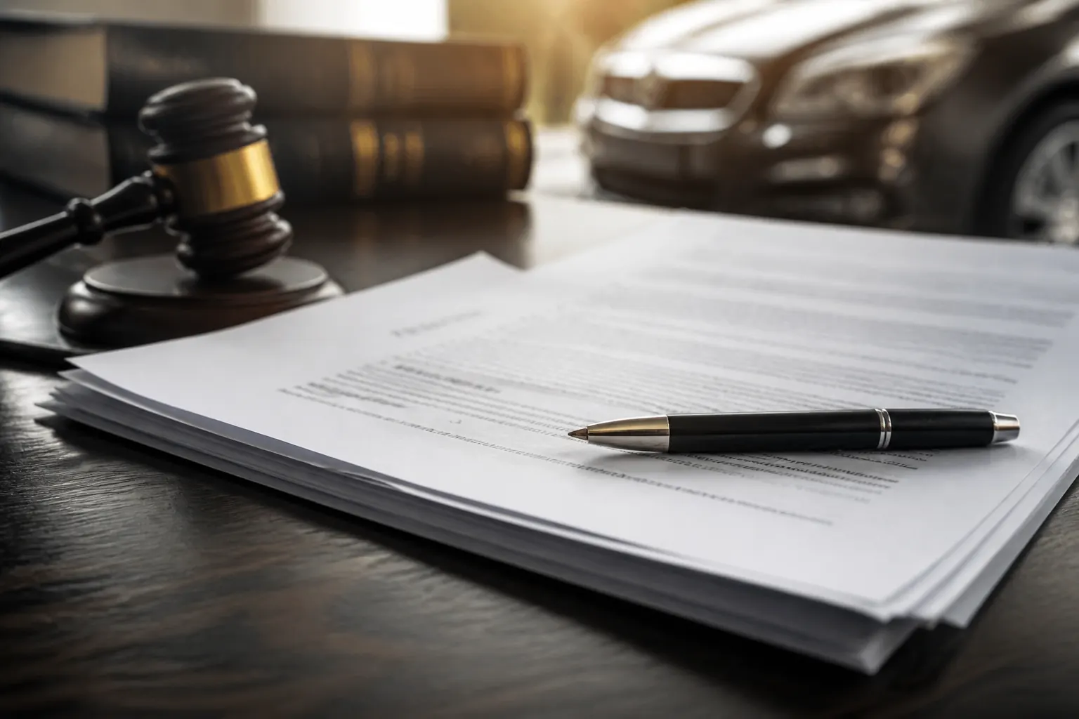 Legal documents and a pen on a desk